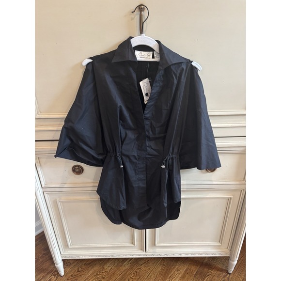 Byron Lars Beauty Mark Poplin Button Front Tunic Black Collared Cotton 2 NWT - Picture 1 of 8